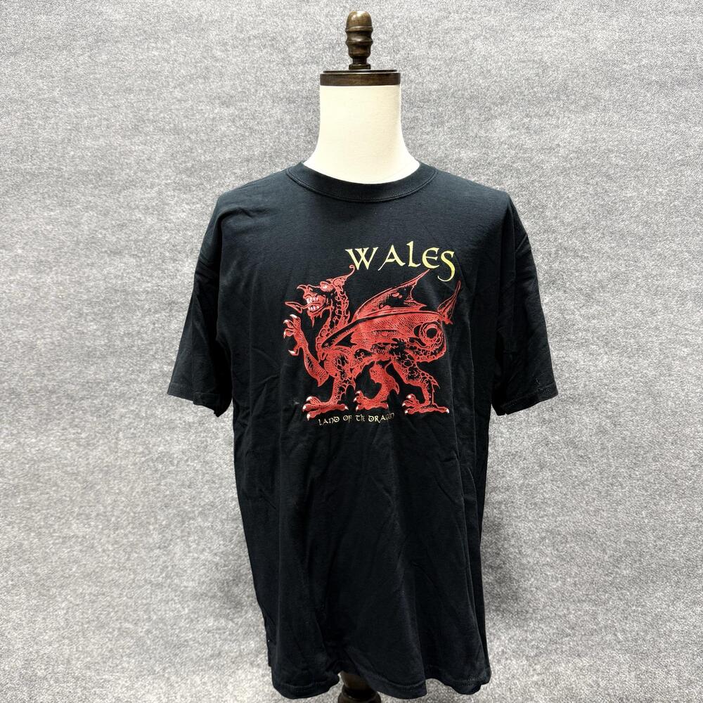 Gildan Wales Dragon Shirt Mens XL Black Graphic T-Shirt Tee Souvenir Travel